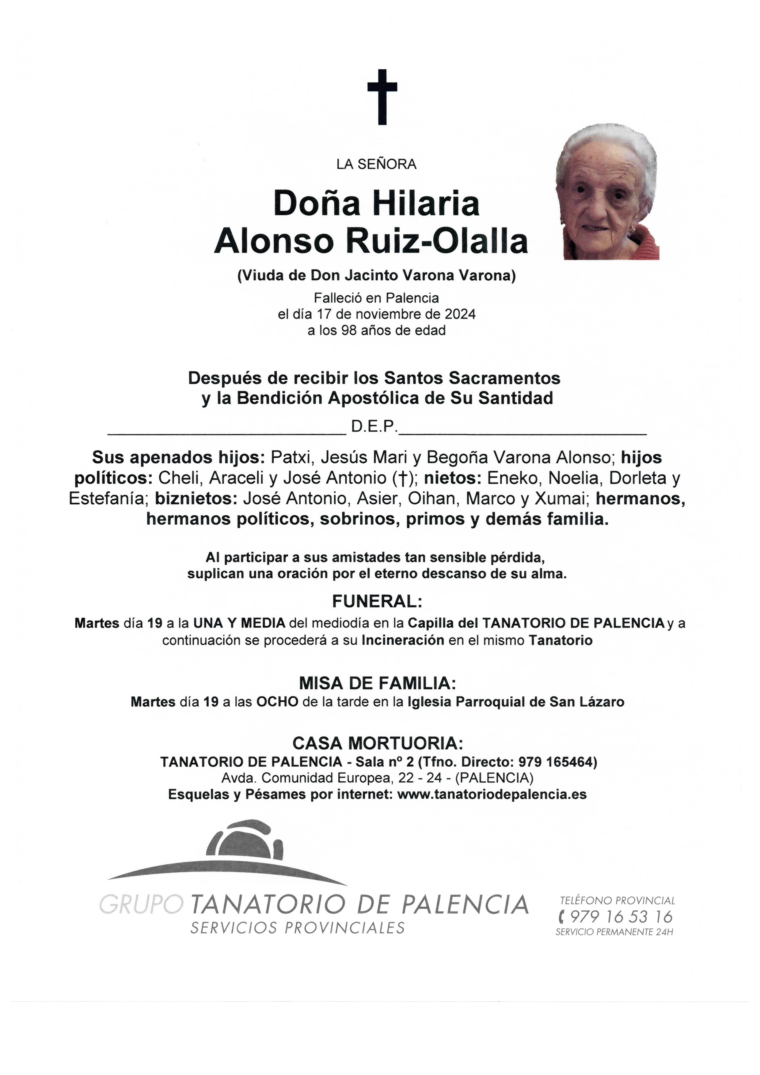 LA SEÑORA DOÑA HILARIA ALONSO RUIZ - OLALLA